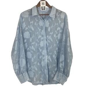Floral Sheer Button-Up Blouse / XL